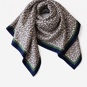 Banana Republic Leopard Print Satin Scarf | Navy & Green Trim